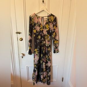 Auguste The Label Black Dress with Pink and Yellow Floral